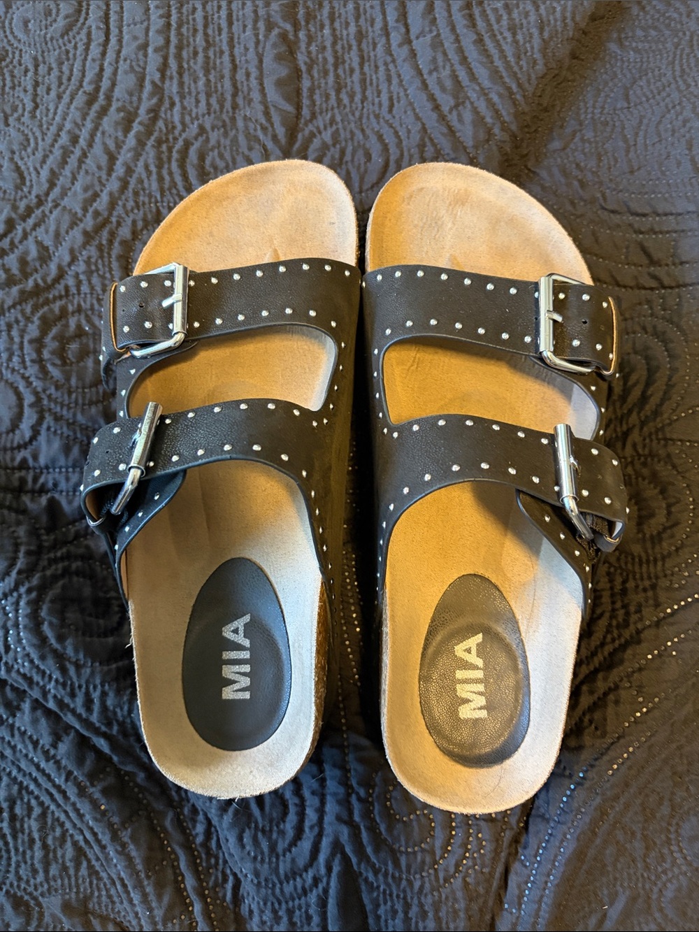MIA Women’s Black Studded Double-Buckle Sandals